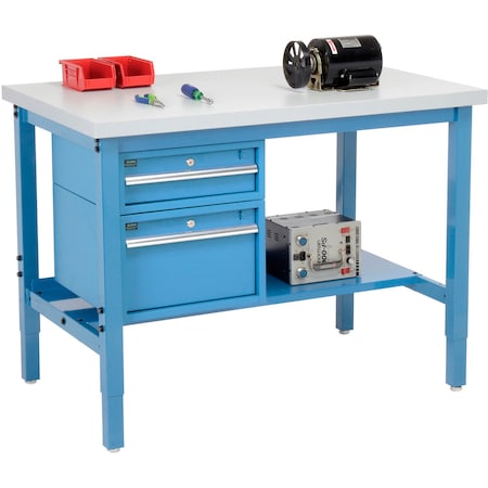 Global Industrial 96 x 36 Production Workbench, Laminate Square Edge, Drawers & Shelf, Blue 319275BL